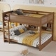 preview thumbnail 32 of 38, Queen Over Queen Size with Underbed Storage Bookcase and Charging Station, Wood Bunk Bed Frame with Panel Guardrails and Ladder Wheat - Queen