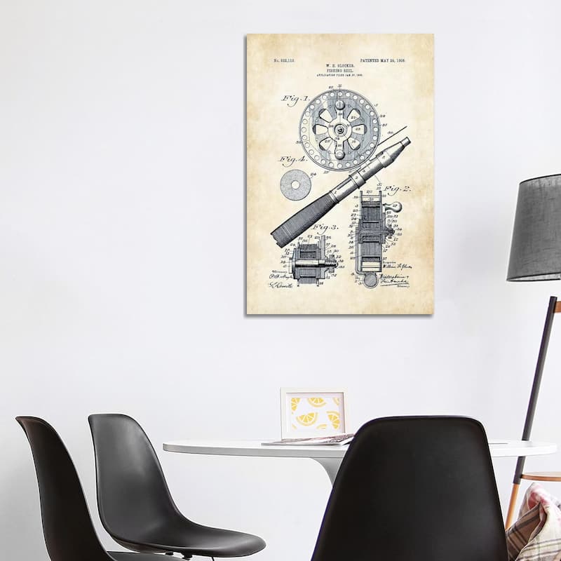 iCanvas "Fly Fishing Reel (1906)" by Patent77 Canvas Print - 40x26x1.5