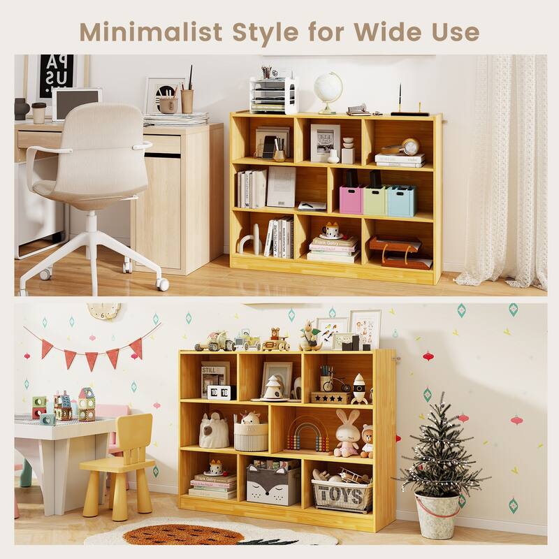 Freestanding 3-Tier Bookcase with 8 Open Cubes and Sturdy Screw Construction and Floor Protection