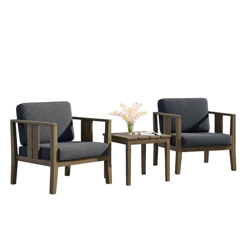 Uixe 3-piece Teak Solid Wood Outdoor Arm Chairs with Side Table Set