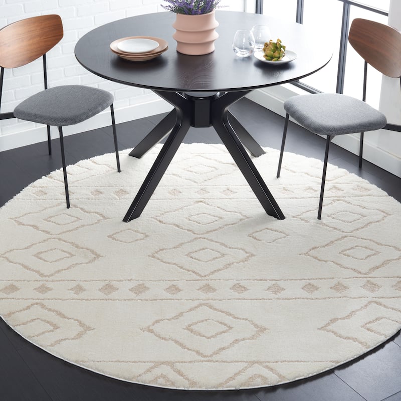 SAFAVIEH Sparta Shag Zetta Geometric Rug - 6'7" Round - Ivory/Beige