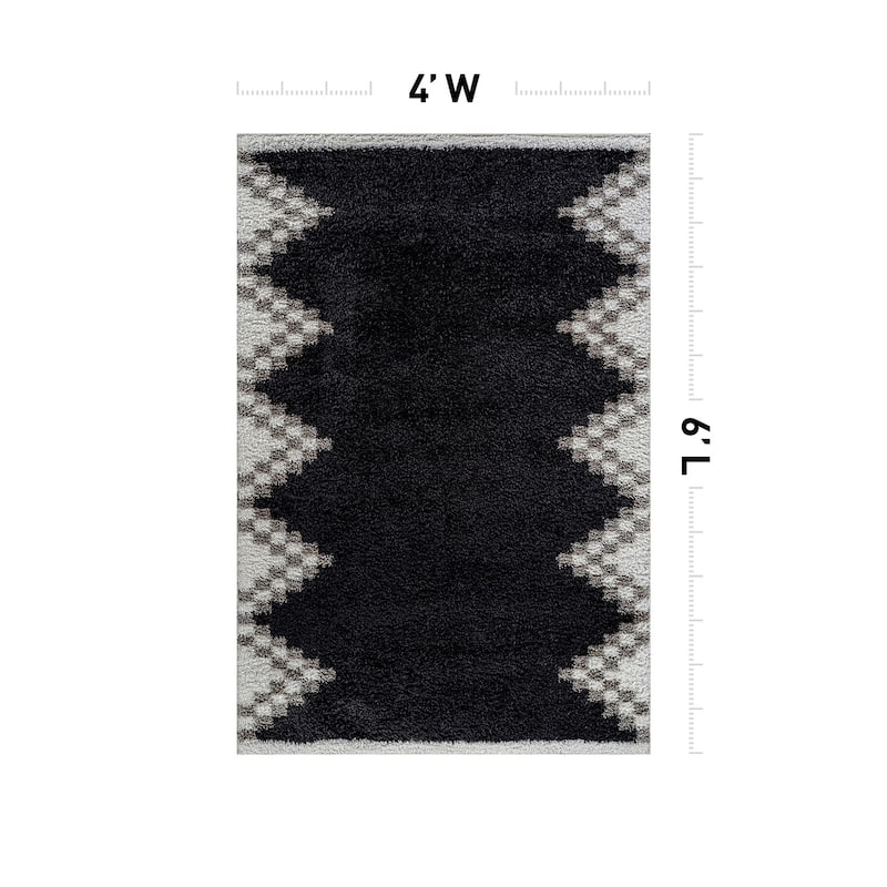 Geometric Shag Rug - Soft & Stylish - Anthracite Dark Gray - Medium Pile, Easy to Clean