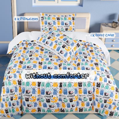 3 Piece Polyester Microfiber Kids Duvet Cover Set Cartoon Pattern