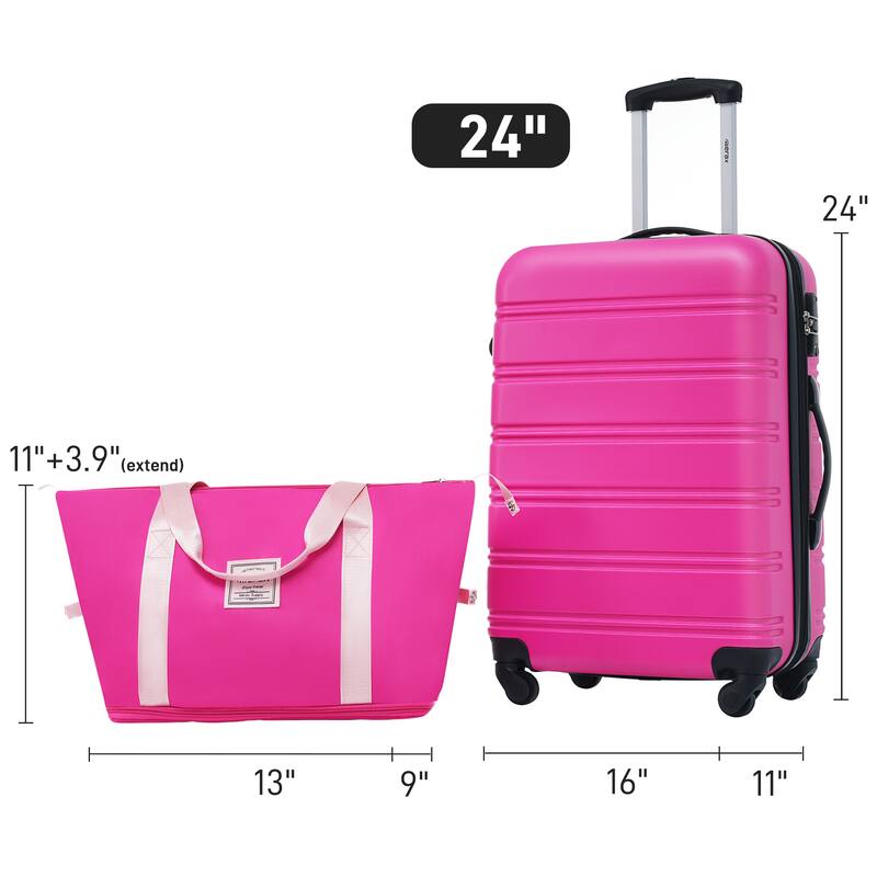 ABS Hardshell Luggage Sets + Travel Bag with TSA Lock Spinner, Pink