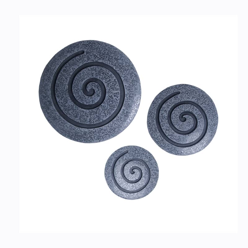 Round Sandstone and Glass Wall Decor with Spiral Design Set of 2, Large, Gray