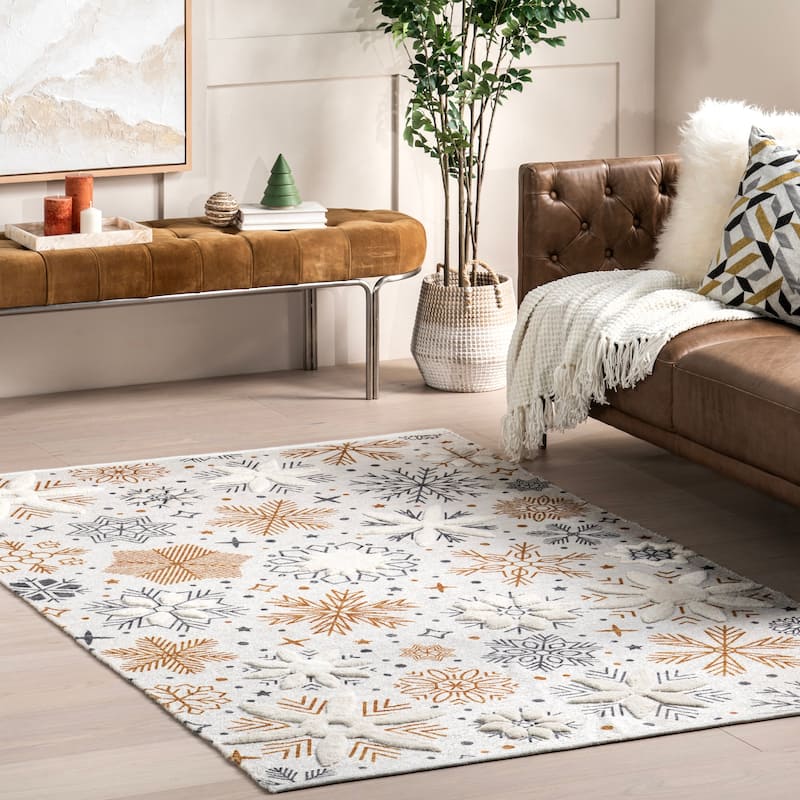 Nuloom Eloide High-Low Snowflake Area Rug - 5' x 8' - White - Rectangle