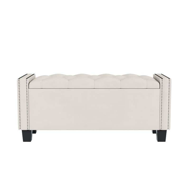Modern Velvet Upholstered Storage Bench for Bedroom,Ottoman End of Bed Bench with Rivet Design