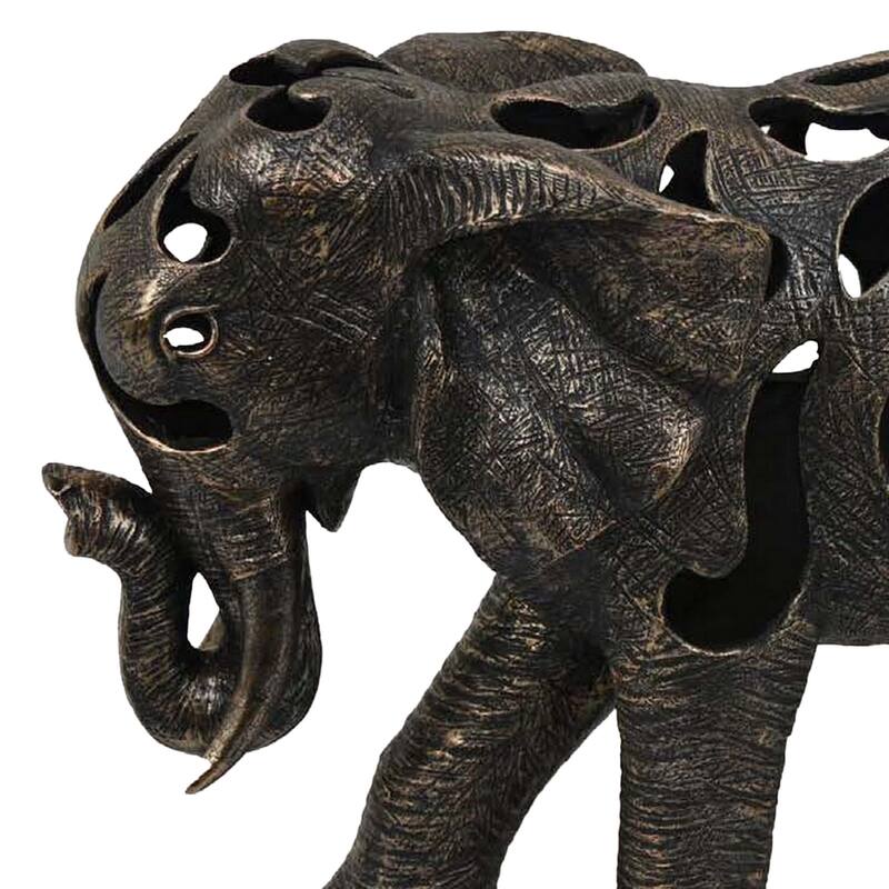 Lizza Elephant Tabletop Decor, Detailed Cut Out Bronze Resin, 17 Inch