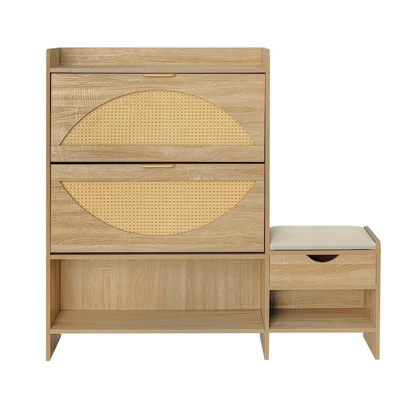 47.2" Rattan Shoe Storage Cabinet with 2 Flip Drawers and a Bench