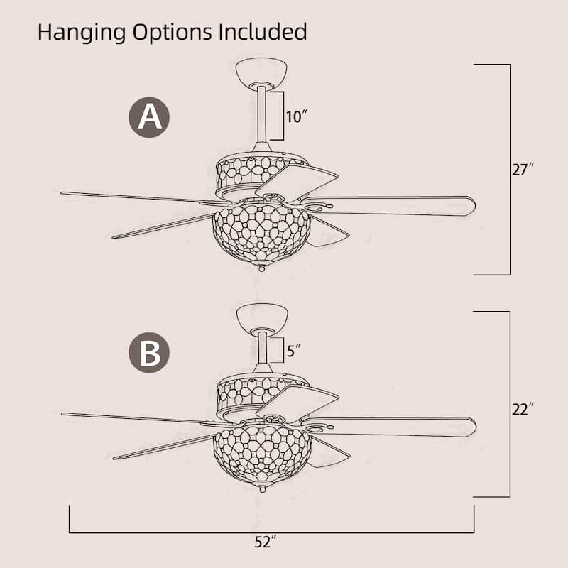 Guarvey 52-Inch Flushmount Two-Tiered Lighted Ceiling Fan Ivory Tiffany Glass Lamp Black Finish