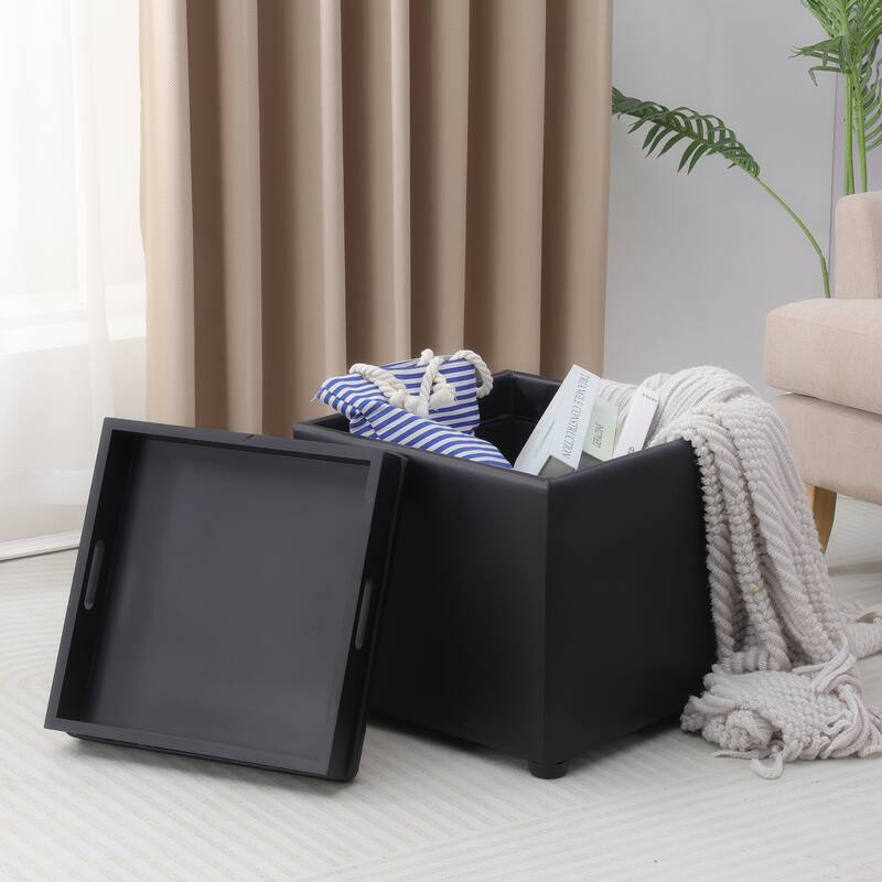 Adeco Storage Ottoman With Tray