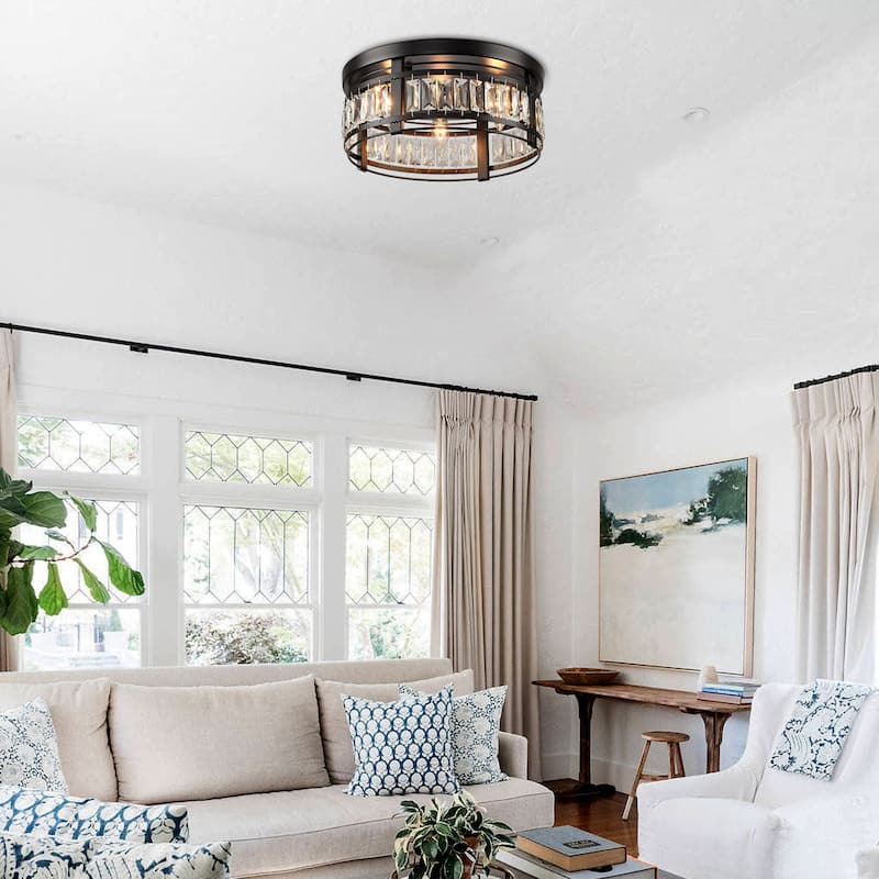 14-inch Matte Black Industrial Flush Mount Ceiling Light