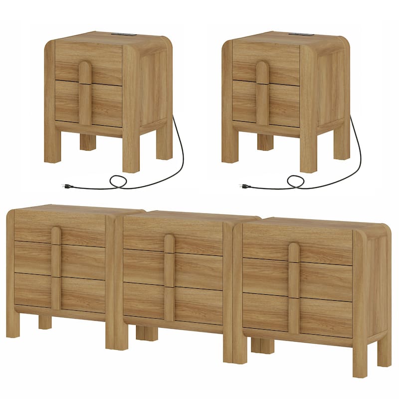WAMPAT 5 Pcs Bedroom Set,9 Drawer Dresser And Nightstand Sets For Bedroom, Night Stand Set Of 2, 9 Drawer Dresser