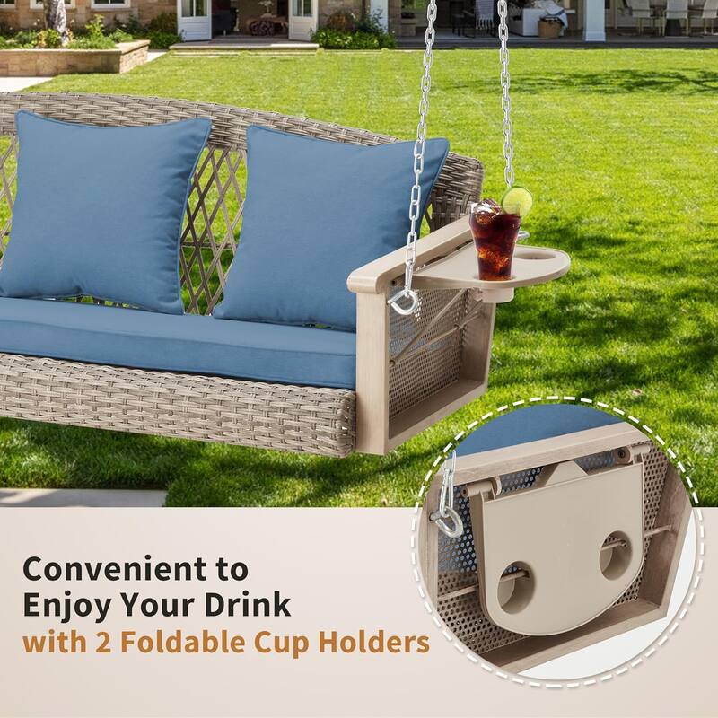 3-Seat Outdoor Porch Swing with Cushions, 900 LBS Capacity, Hanging Chains for Deck, Backyard, Lawn