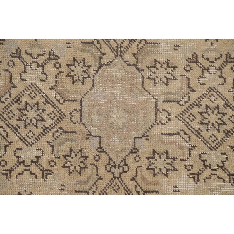 Distressed Tabriz Persian Vintage Rug Handmade Beige Wool Carpet - 6'5" x 9'5"