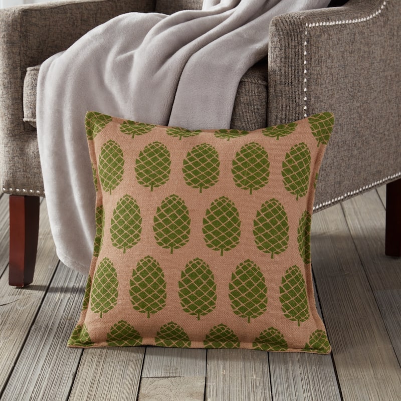 Pinecone Burlap 20-inch Pillow - Green