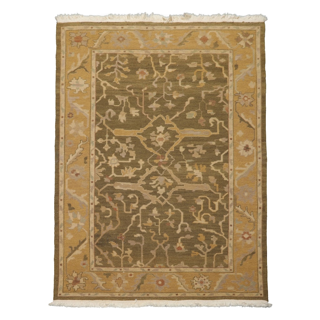 Nourison Nourmak Flatweave Reversible 4'1''x5'6'' Hand Woven Wool Olive Traditional Rug - 4' 1'' x 5' 6''