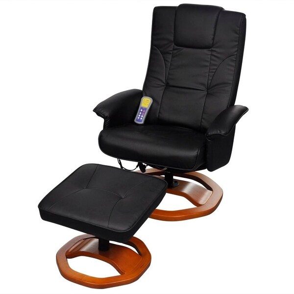 Black leather store chair with footstool