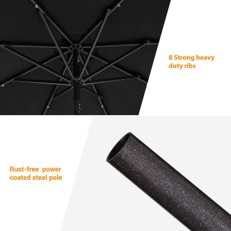 BONOSUKI LED Patio 9Ft Market Umbrella,Outside Deck Table Umbrella