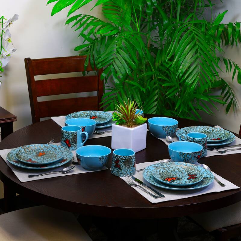 Elama Flower Garden 16 Piece Stoneware Dinnerware Set
