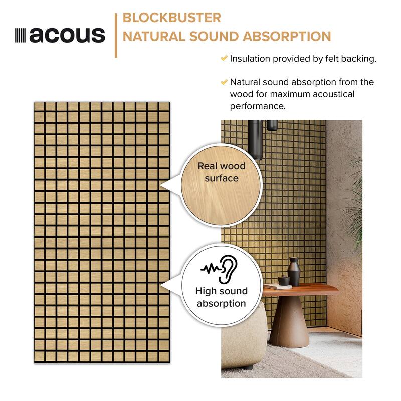 Acous ACB4-70 Blockbuster 24-in x 24-in x 0.4-in 4-Pack Wall Panels, Light Oak