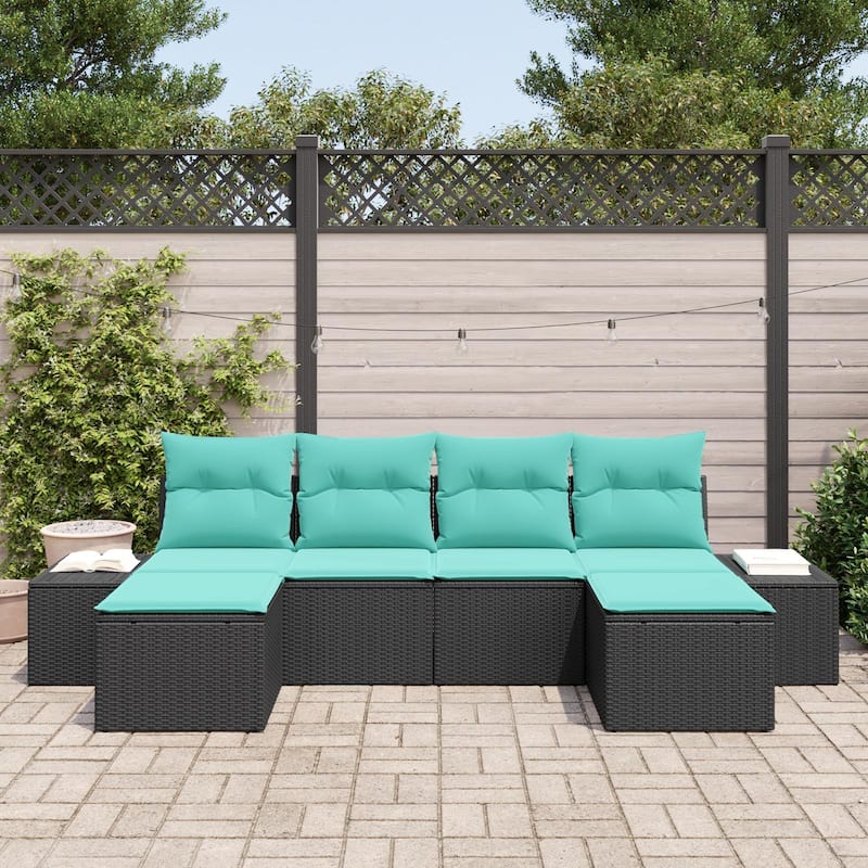 vidaXL 6 Garden Sofa Set with Cushions Black Poly Rattan - 115.7 x 46.1 x 27.2