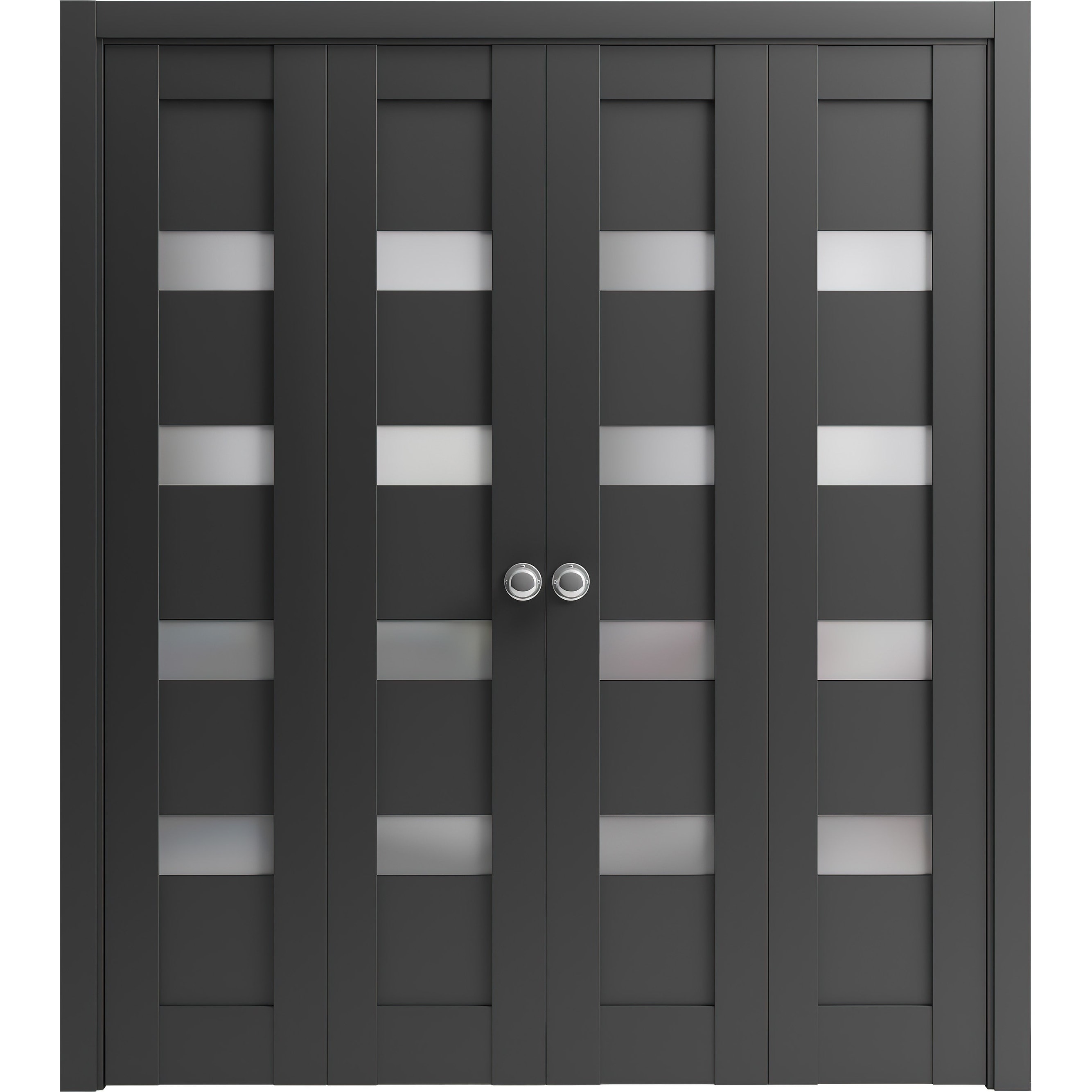 SartoDoors Quadro 4113 | Closet Door Bi-fold Door | Solid Wood w/ Glass | Hardware Set | 72x80, Matte Black Bedroom Door