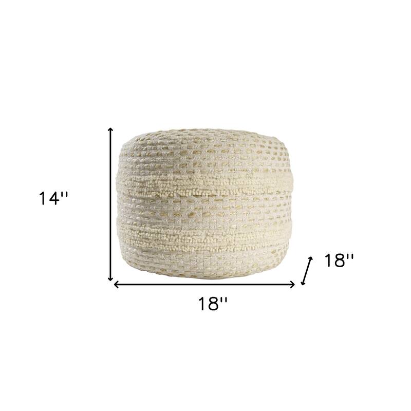 18" Natural and Ivory Cotton Blend Round Striped Pouf Ottoman