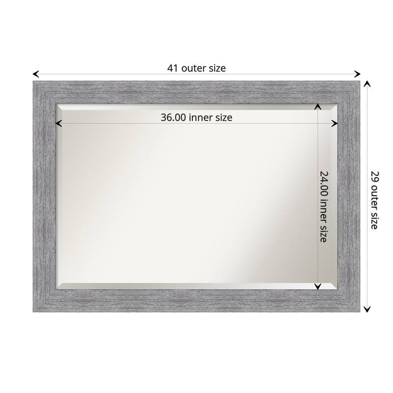 Beveled Bathroom Wall Mirror - Bark Rustic Char Frame - Outer Size: 41 x 29 in - Bark Rustic Grey