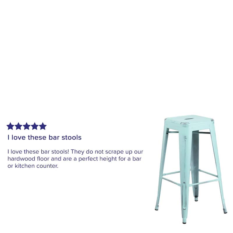 4 Pack 30"H Backless Distressed Metal Indoor-Outdoor Barstool