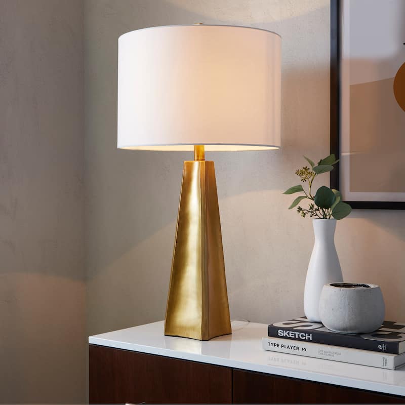 Silver Orchid Pembrooke 29" Polyresin Table Lamp - Gold Polyresin/White Linen