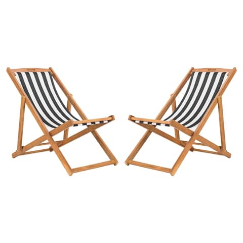 SAFAVIEH Outdoor Living Loren Foldable Sling Chair - Black / White (Set of 2)