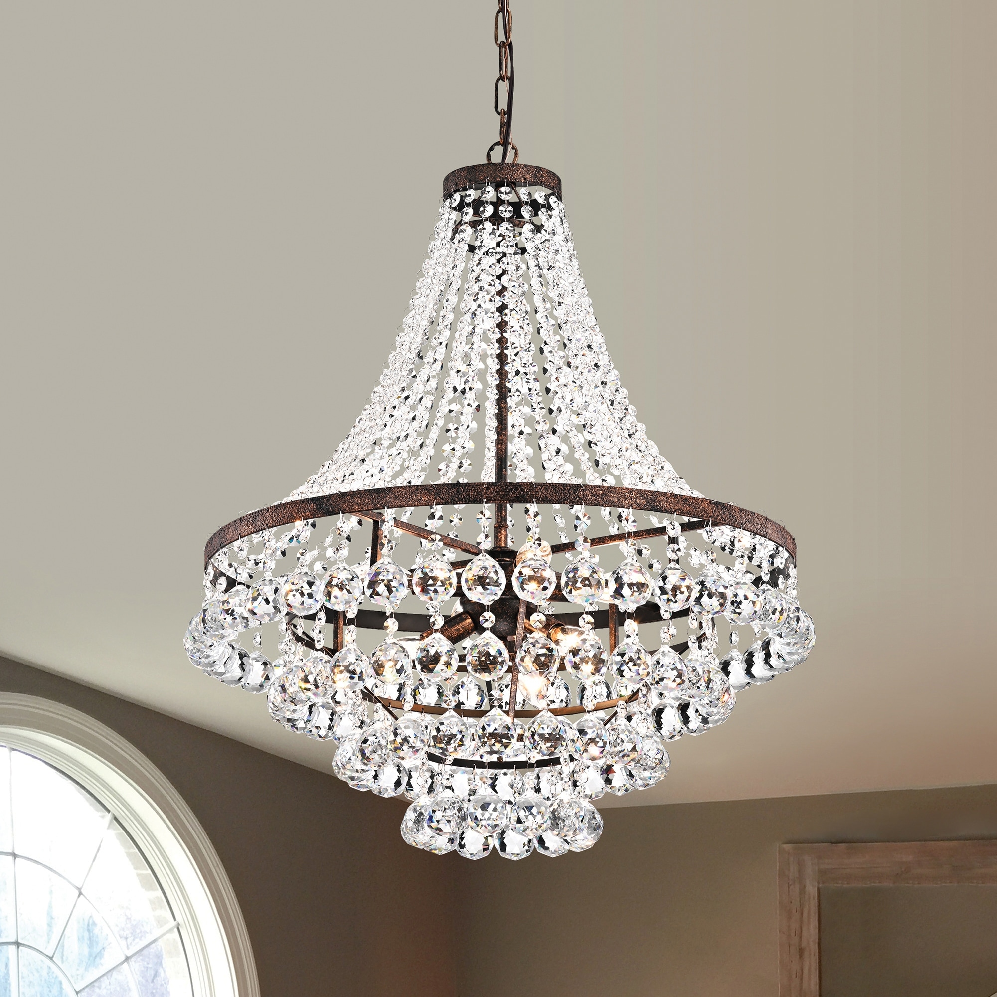 Antique Copper 7-Light Crystal Empire Four Tier Chandelier - Antique Copper
