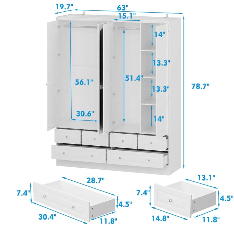 78.7"H Combo Twin Wardrobe Set Elegance Meets Utility Armoires Closet