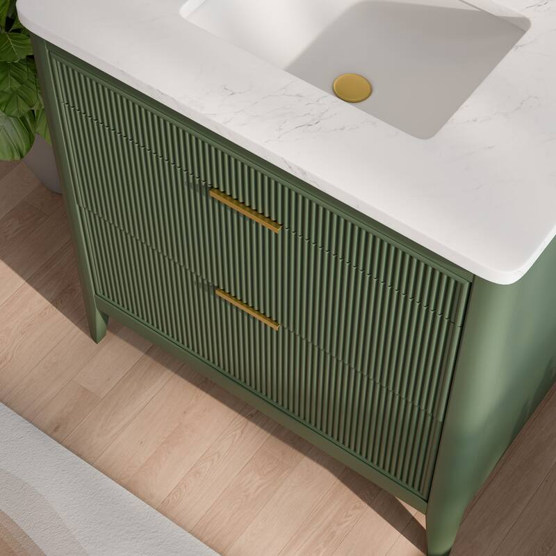 Modland 36" Freestanding Bathroom Vanity with Carrara Marble Top, Soft-Close Drawers, Fully Assembled, Green/Grey - 36 inch