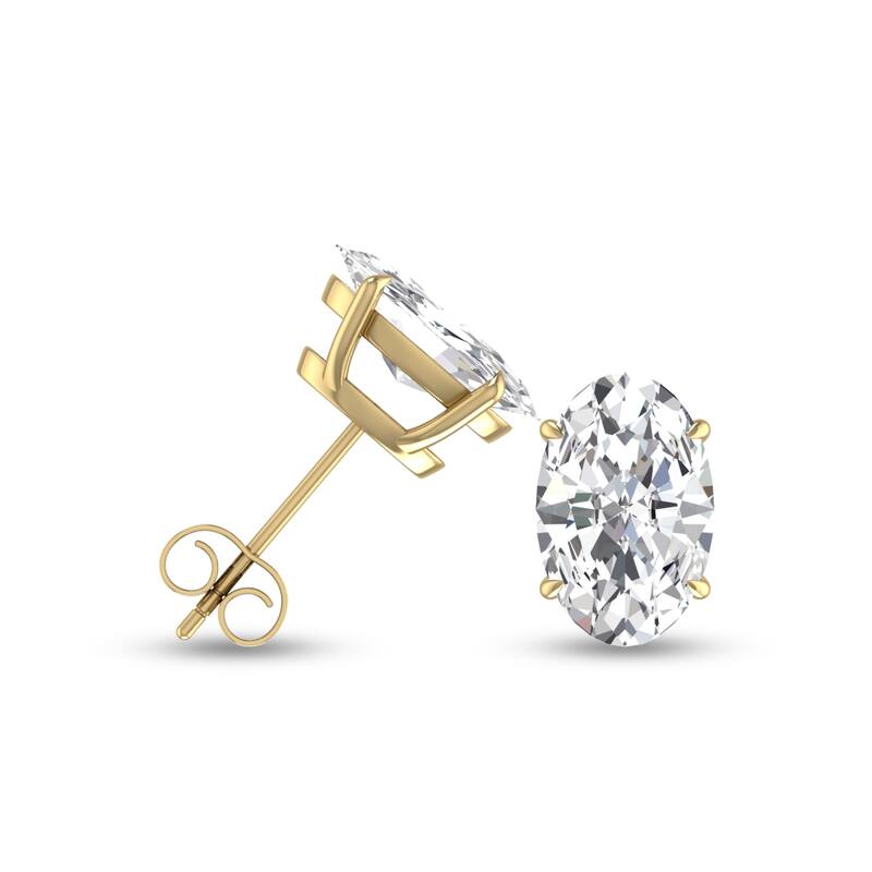 Marquee Lab Grown 1/2 Carat Oval Solitaire Diamond Earrings in 14K Yellow Gold