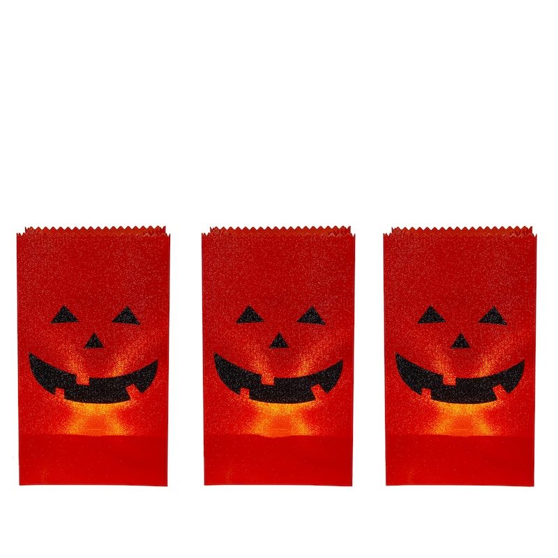 Set of 3 Jack-O-Lantern Halloween Luminary Pathway Markers - 5ft Black Wire
