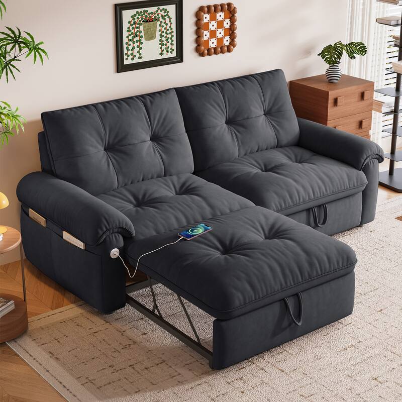 2-in-1 Velvet Pull Out Sleeper Sofa Bed Convertible Loveseat Couch for Sitting, Napping or Sleeping with Side Pockets and USB