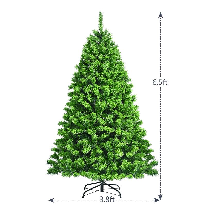 Costway 6.5ft Green Flocked Hinged Artificial Christmas Tree w/ Metal