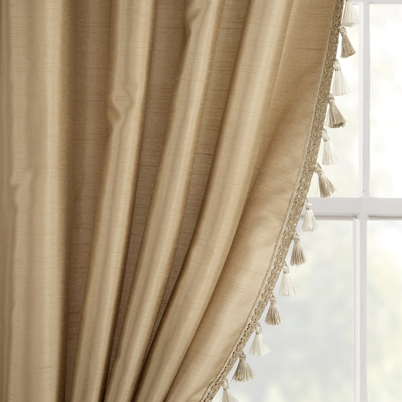 Lush Decor Luxury Regency Faux Silk Two Tone Tassel Window Curtain Panels Set