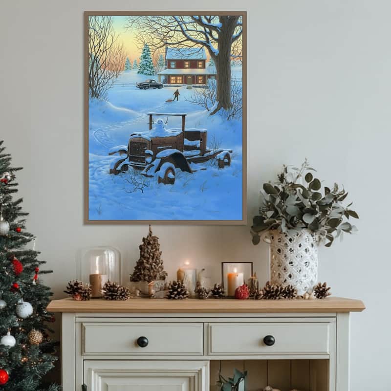 The Little Snowman by Richard Courtney (23 x 30 in.), Framed Canvas Wall Art Print - Sylvie Dark Gold