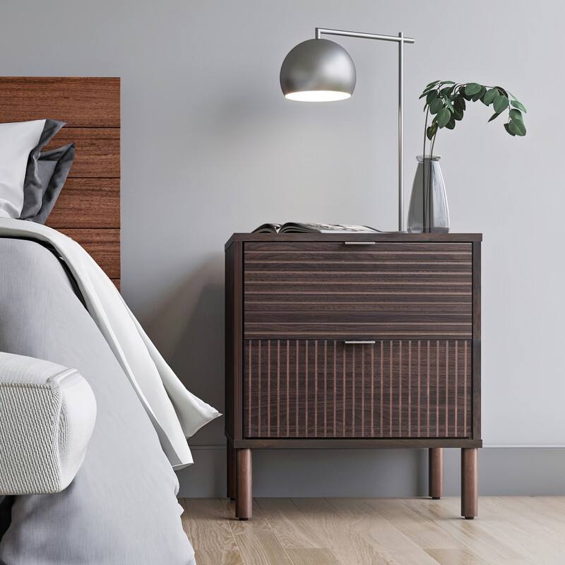 Merk Walnut Nightstand 2 Drawers
