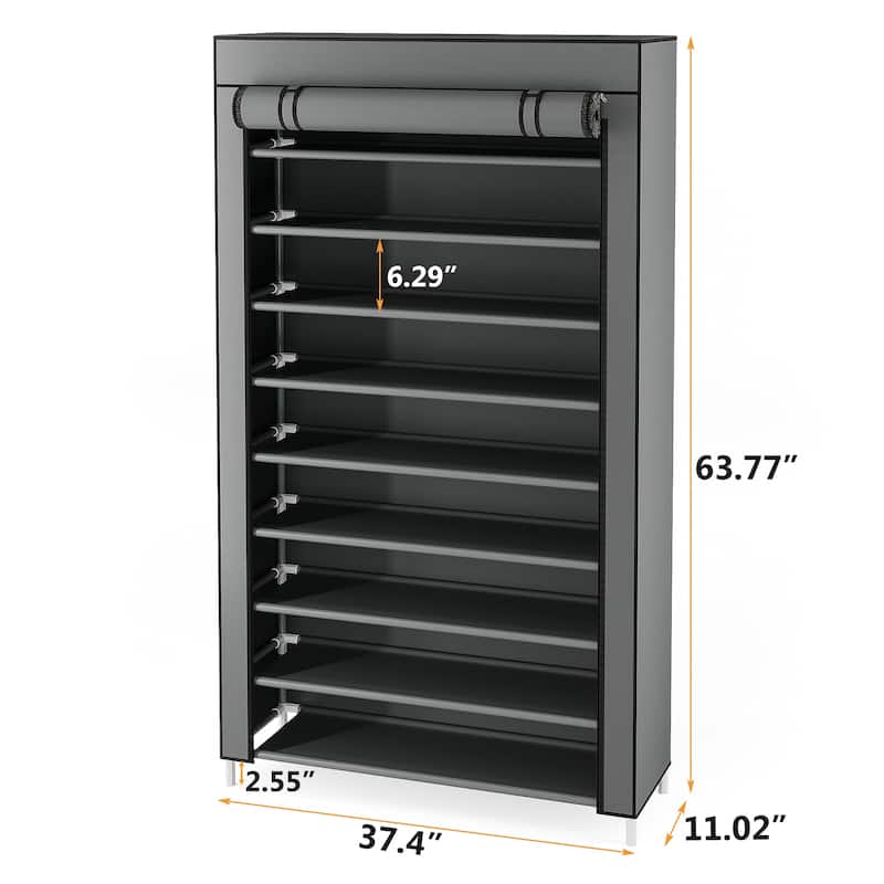 9-Tier Tall Shoe Shelf Stand Rack Organizer with Non-woven Fabric Cover - 10-tier