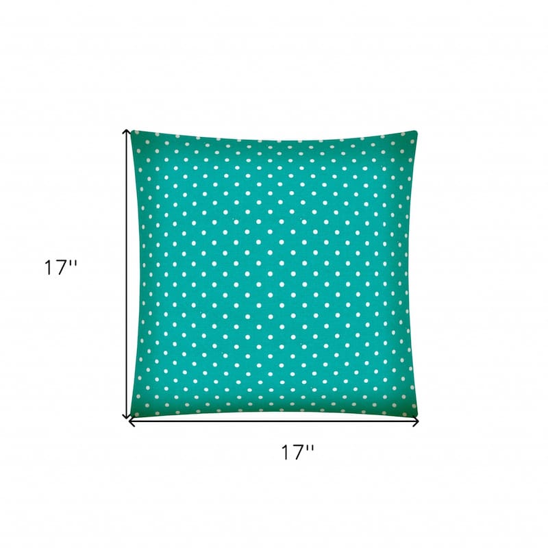 17" Turquoise and White Polka Dot Indoor Outdoor Throw Pillow Cover