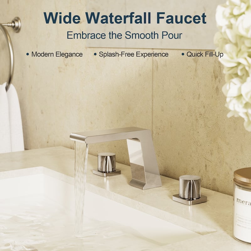 GRANDJOY 3-Hole Sink Faucet Waterfall 2-Handle Bathroom Sink Faucets
