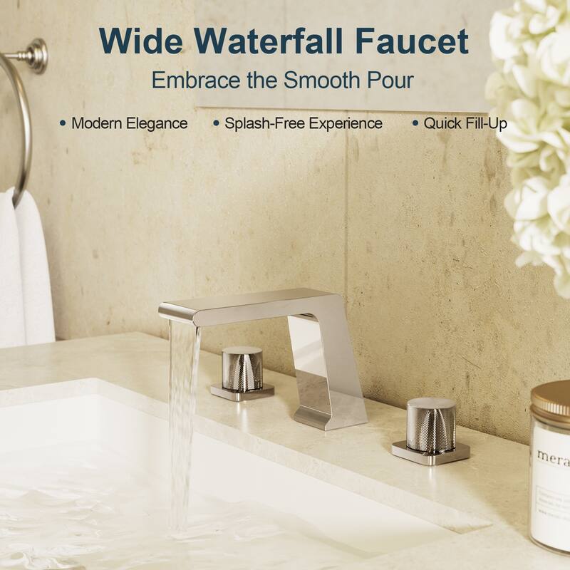 GRANDJOY 10" Rainfall Shower System with 2-Handle Waterfall Bathroom Sink Faucet Combo Set