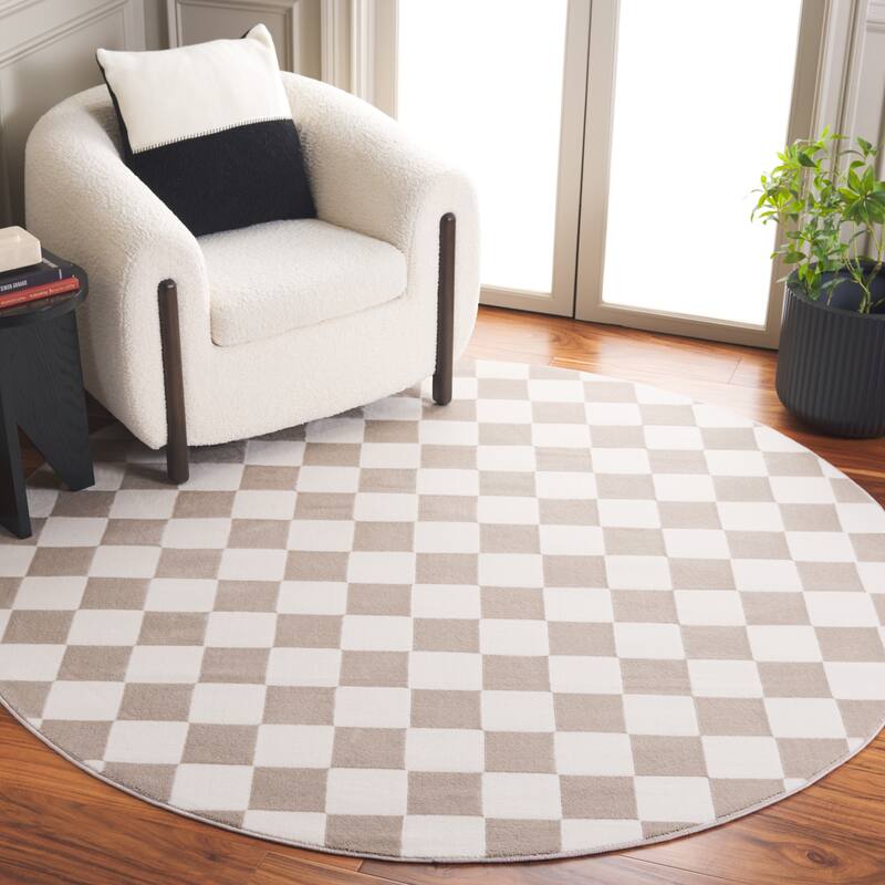 SAFAVIEH Groove Geetha Modern Checkered Rug - 6'7" Round - Ivory/Beige