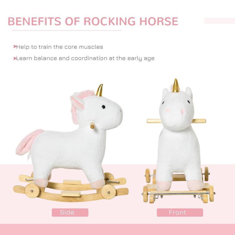 2-in-1 Rocking Unicorn Ride-On Toy with Soft Plush Seat and Wooden Base Fun Sound Features - 24.8" L x 15" W x 24.8" H