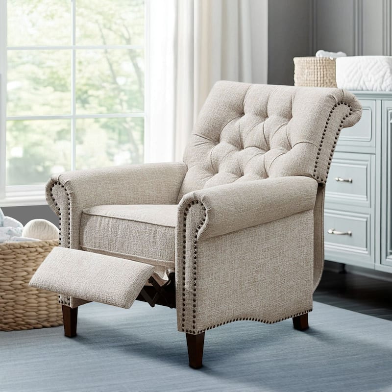 Madison Park Aidan Upholstered Manual Push Back Recliner Chair with Nailheads