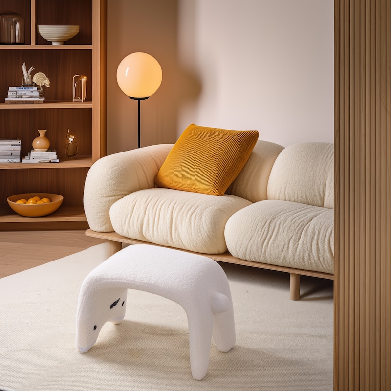 Cat Shape Upholstered Ottoman, Arched Footstool, Sofa Footrest